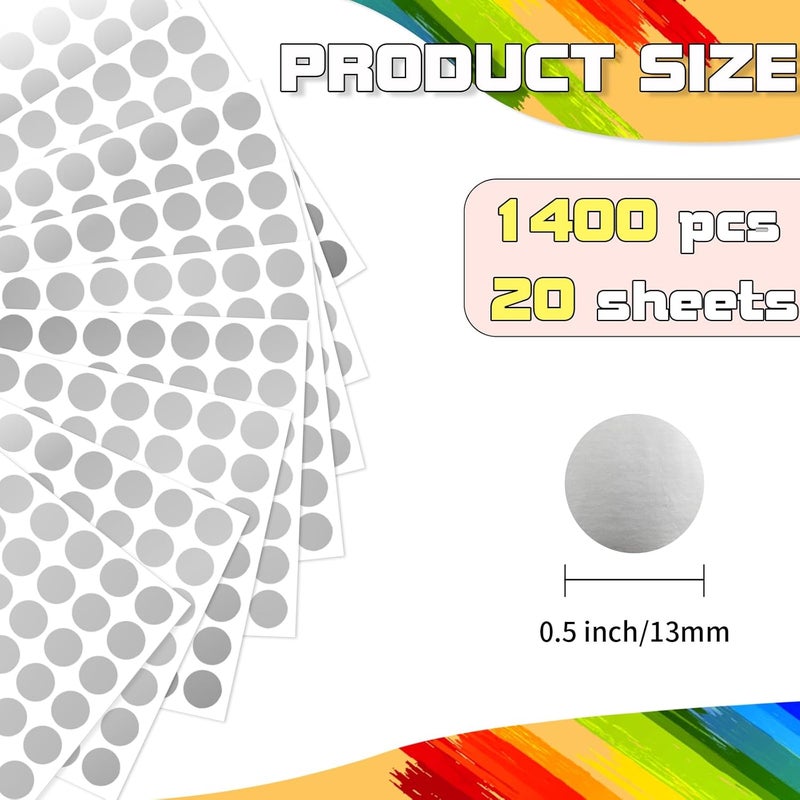 starboling Dot Stickers, 1/2 Inch Silver Circle Labels, 1400pcs Self-Adhesive Writable Color Coding Stickers for Office, Classroom, Garage Sale - Image 2